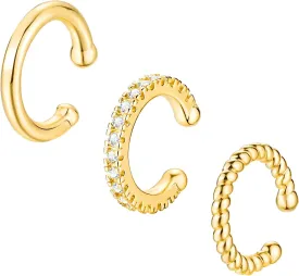 3Pcs Gold Silver Cuff Earrings for Women 14K Gold Plated Ear Cuffs for Girls Non Pierced Ear Clips Cartilage Earring Women Jewelry
