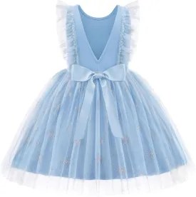Arshiner Toddler Dress Summer Ruffle Sleeve V-Back Tie Waist Flower Girl Dresses Wedding Tulle Outfit 2-8Y