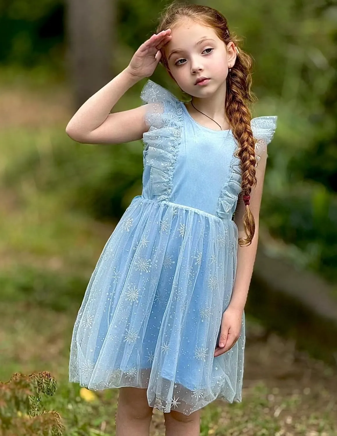 Arshiner Toddler Dress Summer Ruffle Sleeve V-Back Tie Waist Flower Girl Dresses Wedding Tulle Outfit 2-8Y