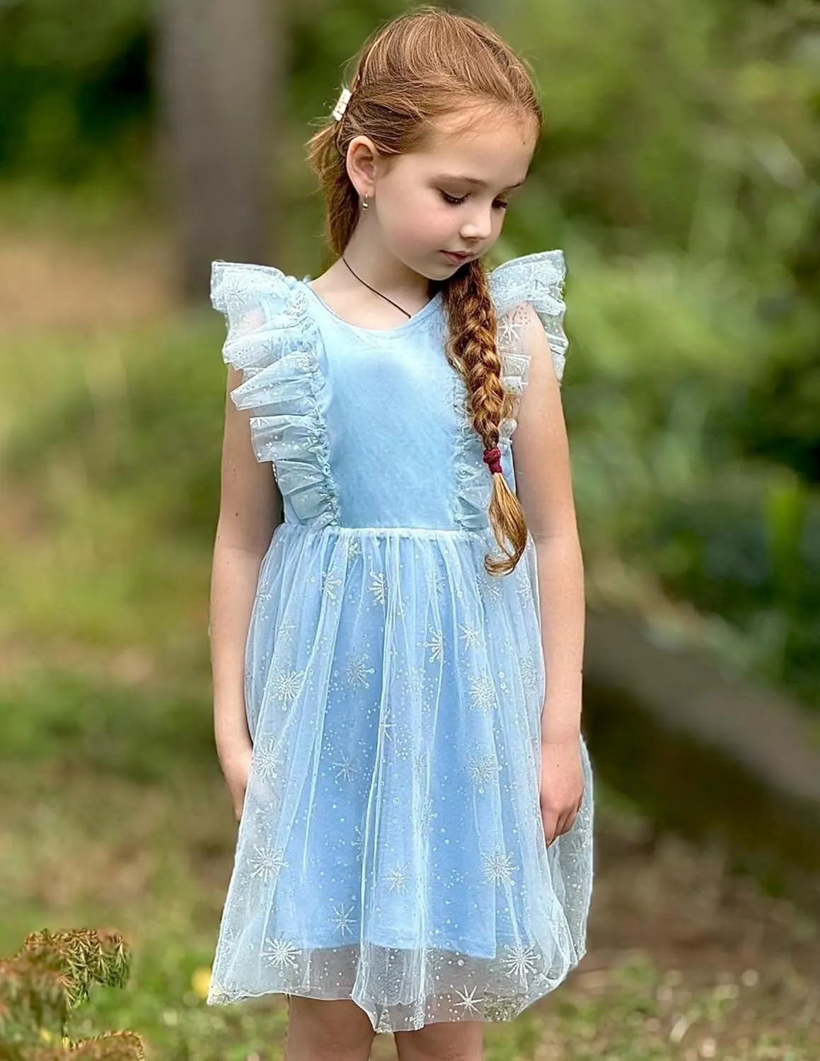 Arshiner Toddler Dress Summer Ruffle Sleeve V-Back Tie Waist Flower Girl Dresses Wedding Tulle Outfit 2-8Y