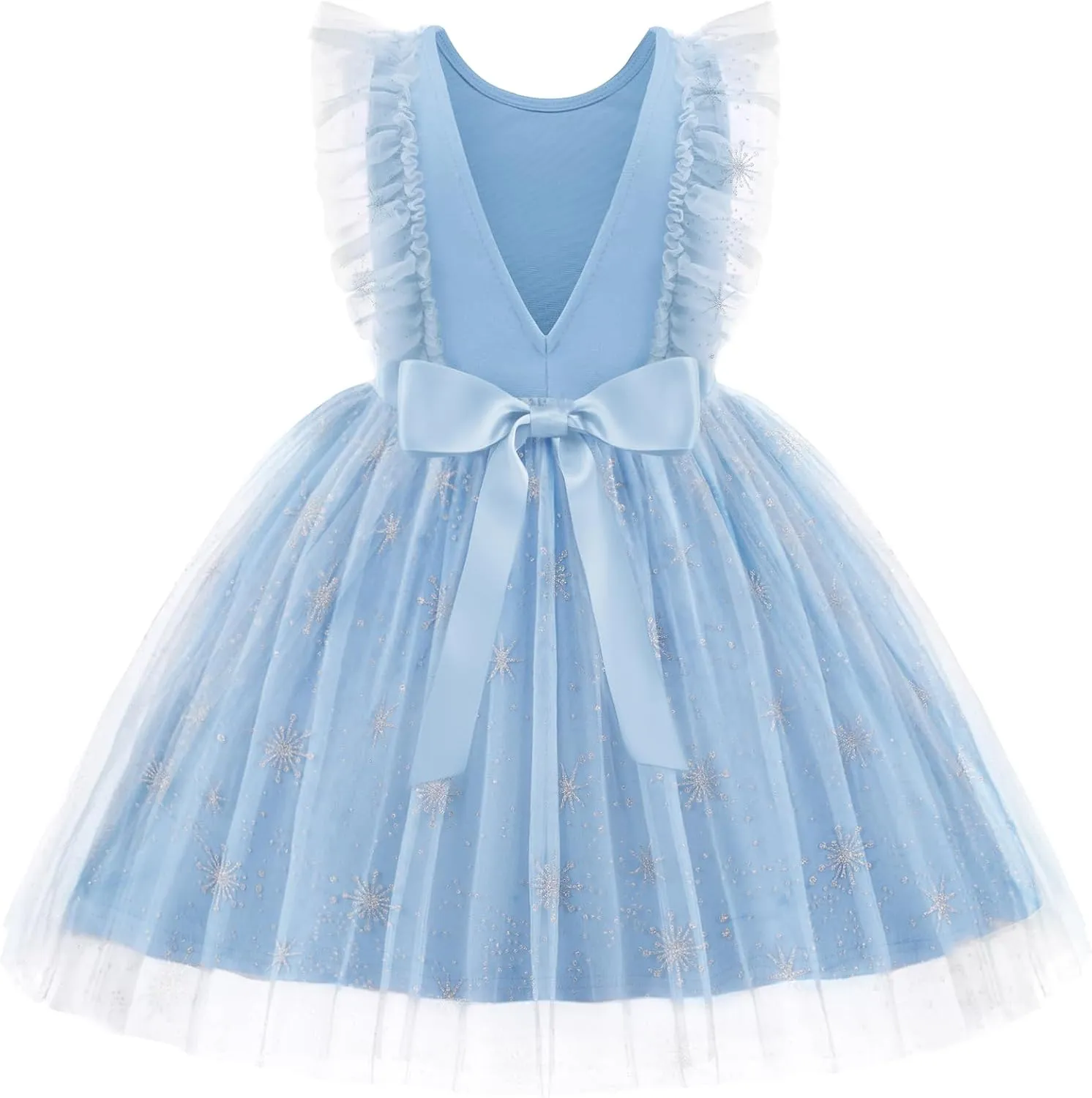 Arshiner Toddler Dress Summer Ruffle Sleeve V-Back Tie Waist Flower Girl Dresses Wedding Tulle Outfit 2-8Y