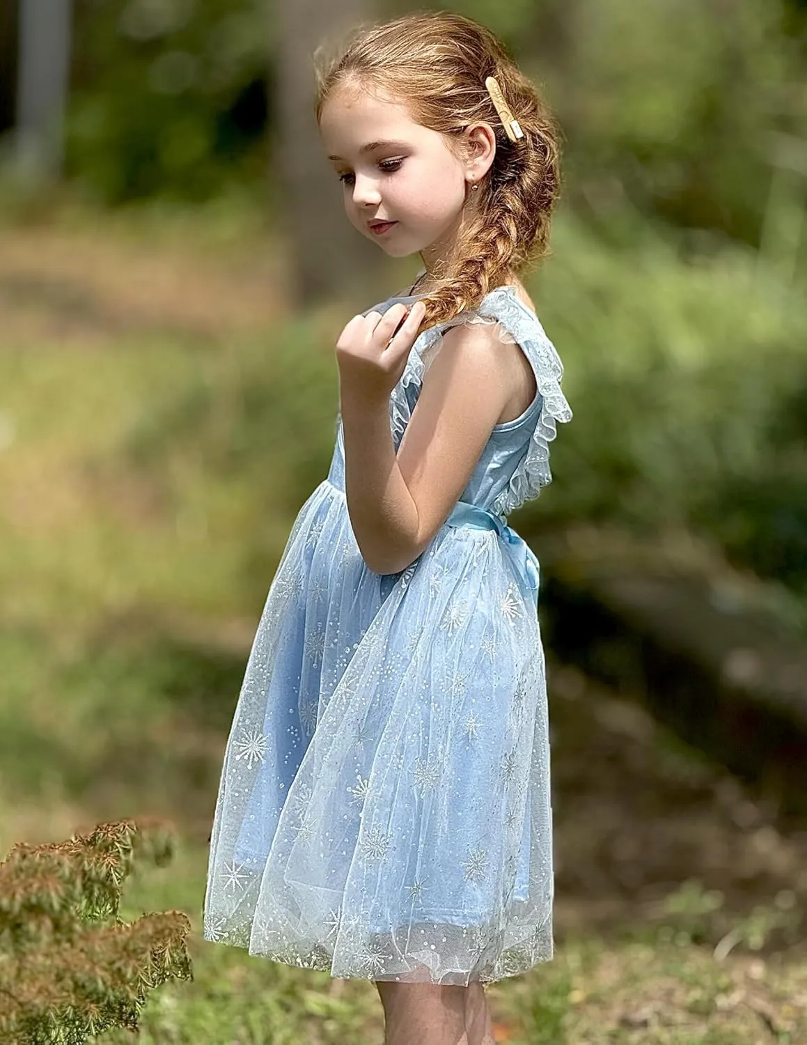 Arshiner Toddler Dress Summer Ruffle Sleeve V-Back Tie Waist Flower Girl Dresses Wedding Tulle Outfit 2-8Y