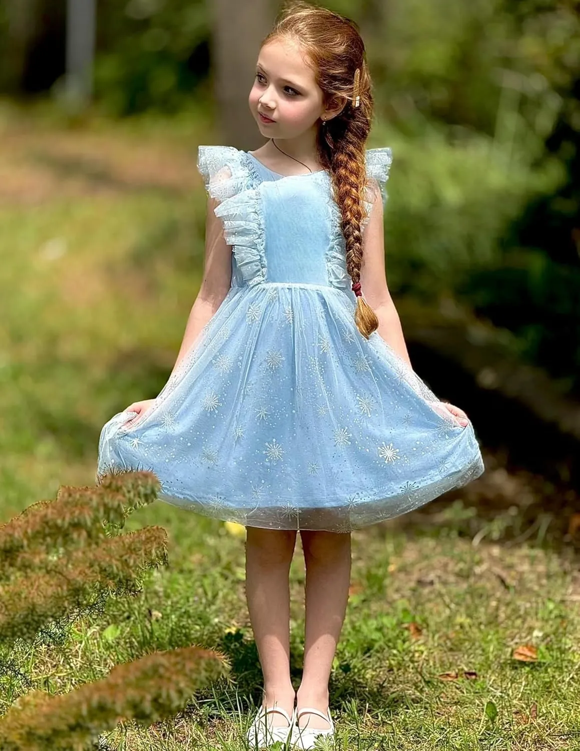 Arshiner Toddler Dress Summer Ruffle Sleeve V-Back Tie Waist Flower Girl Dresses Wedding Tulle Outfit 2-8Y