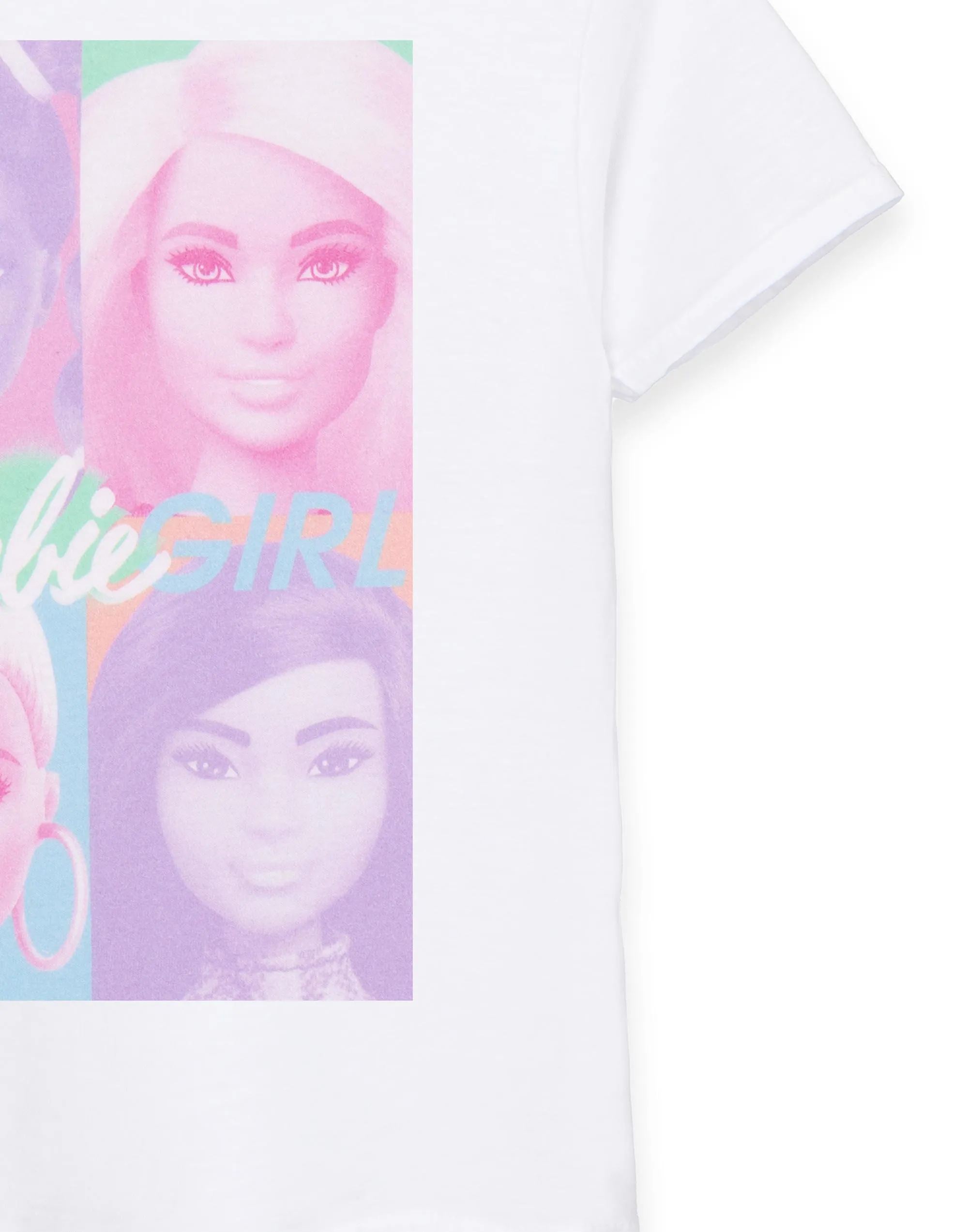 Barbie Colour Block Portrait Little Girls White Short Sleeved T-Shirt
