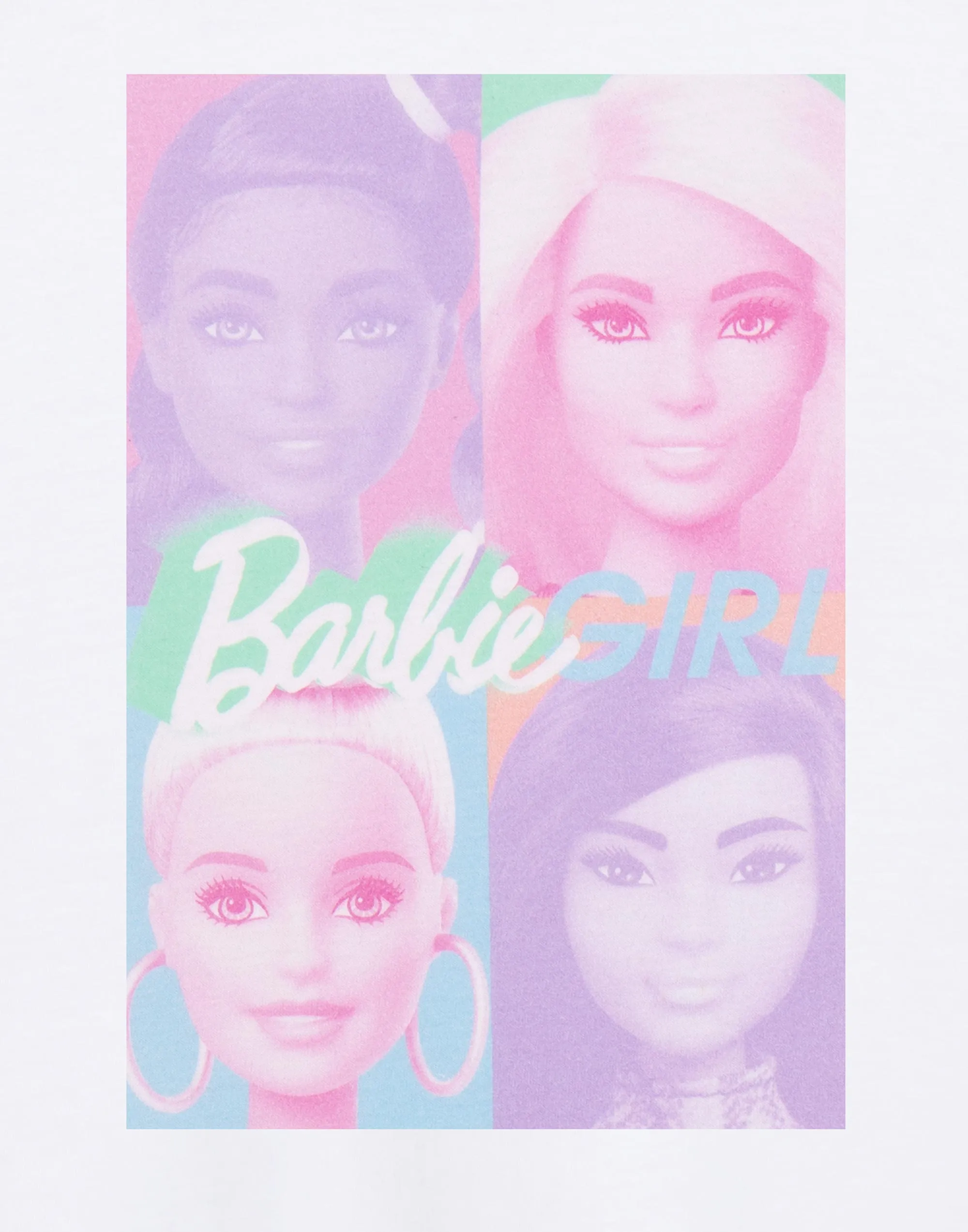 Barbie Colour Block Portrait Little Girls White Short Sleeved T-Shirt