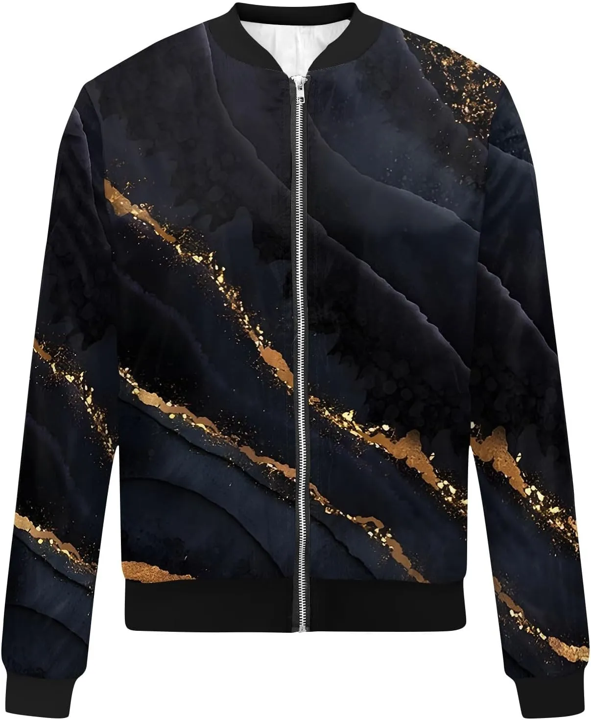 Bomber Jacket Women 2024 Causal Print Zip Up Coats Long Sleeve Stand Collar Fall Lightweight Outerwear With Pockets