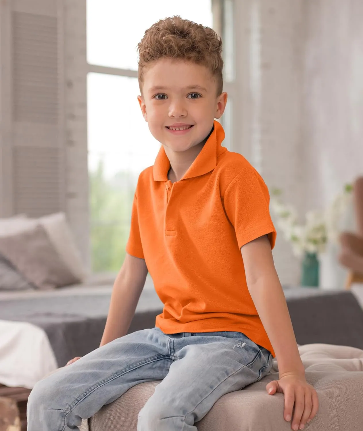 Boys Short Sleeve Pique Polo Shirt Uniform Golf T-Shirts for Kids 6-16 Years