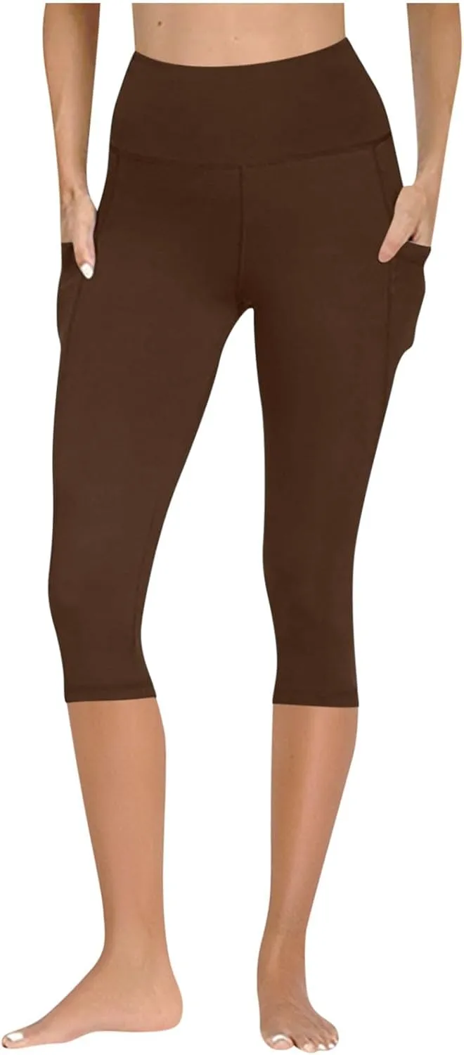 Capri Leggings for Women Summer Stretch High Waisted Soft Cropped Trousers Casual Workout Yoga Pants with Pockets