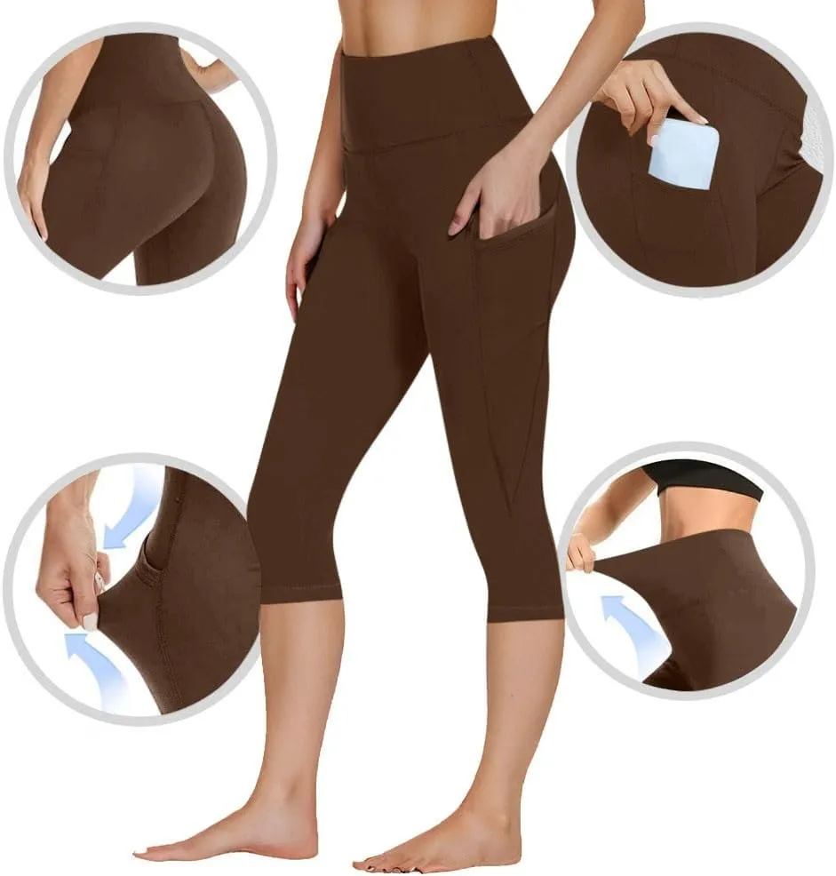 Capri Leggings for Women Summer Stretch High Waisted Soft Cropped Trousers Casual Workout Yoga Pants with Pockets