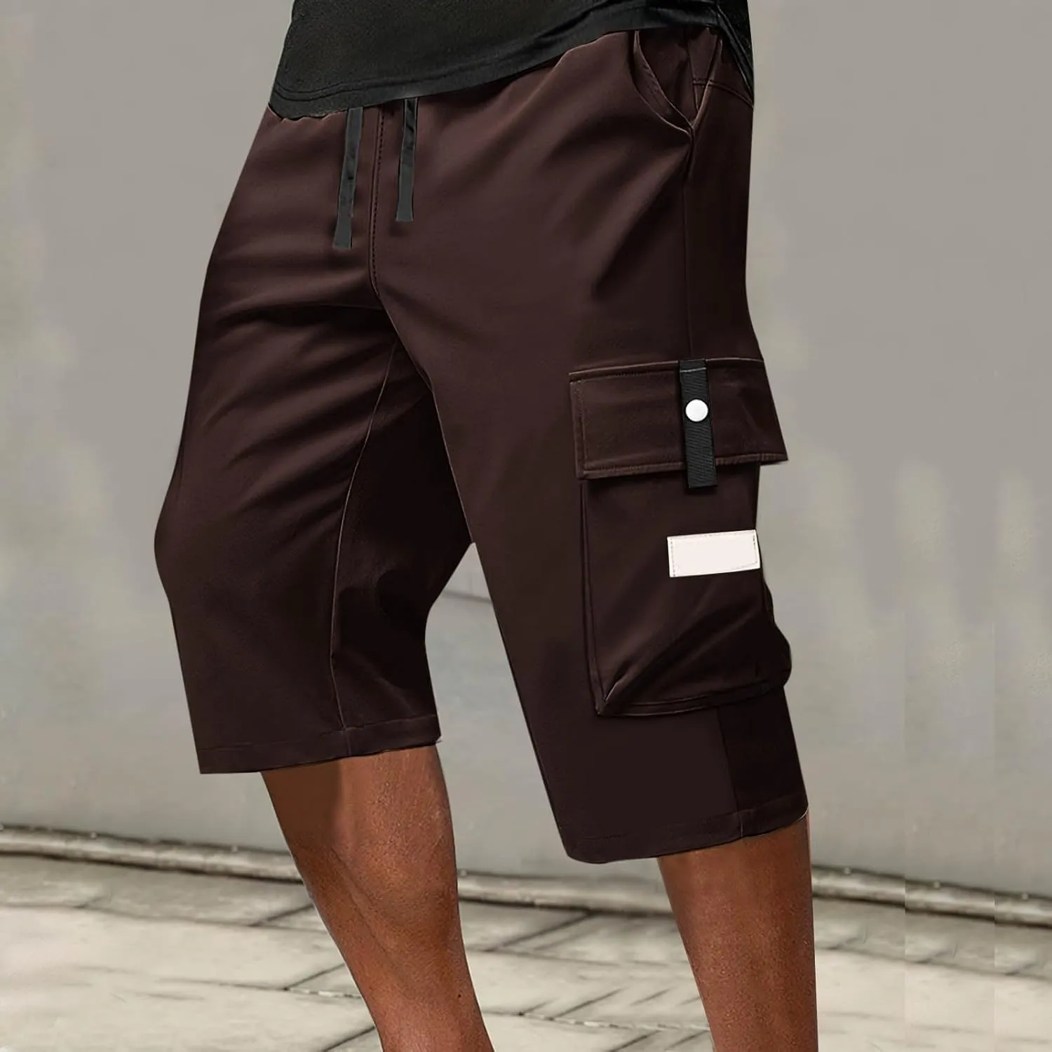 Cargo Shorts for Men Tie Knot Multi-Pockets Straight Leg Casual Shorts Outdoor Hiking Workout Jogging Pants for Summer