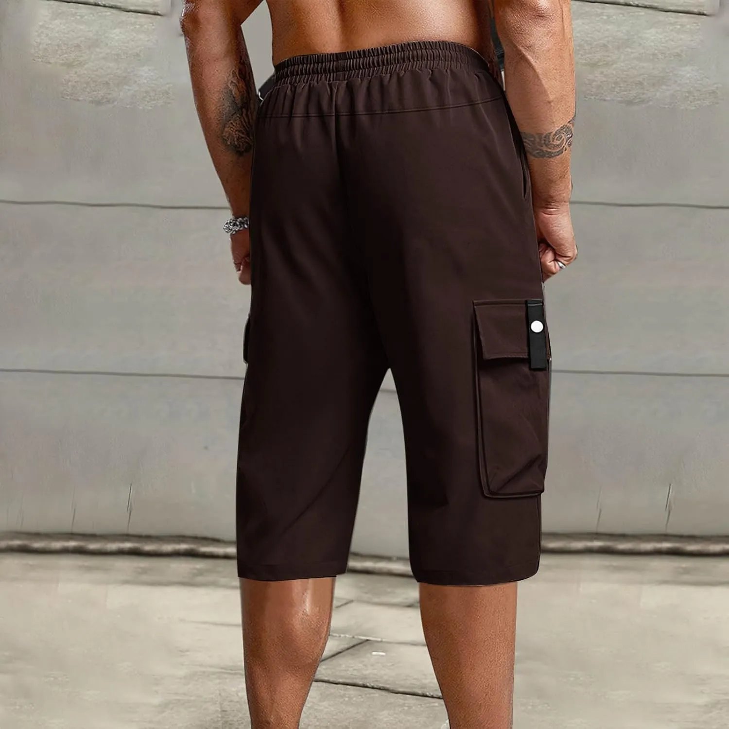Cargo Shorts for Men Tie Knot Multi-Pockets Straight Leg Casual Shorts Outdoor Hiking Workout Jogging Pants for Summer
