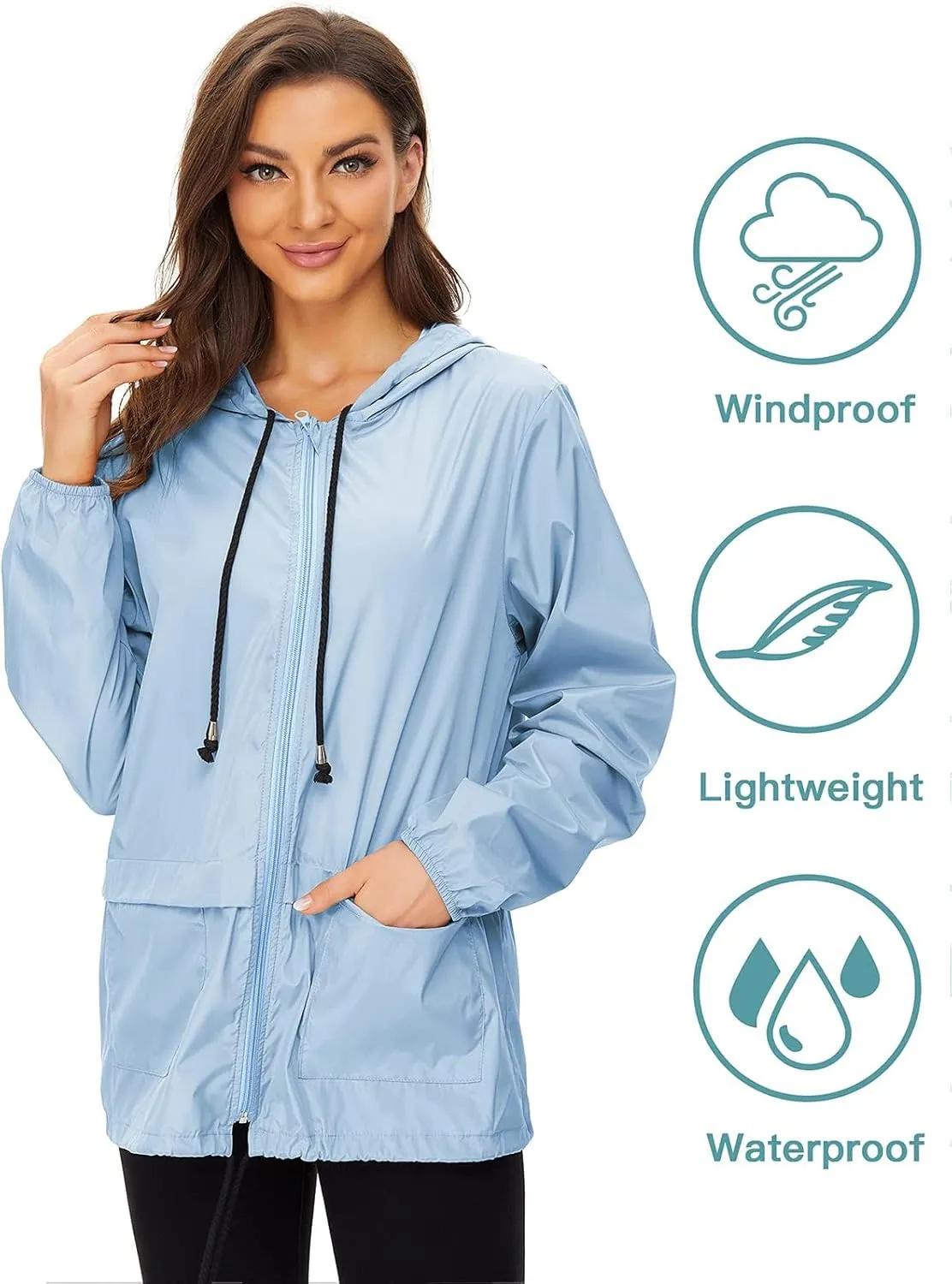 Century Star Packable Rain Jackets for Women Waterproof Lightweight Raincoat with Hood Windbreaker Jacket Women Rain Coats