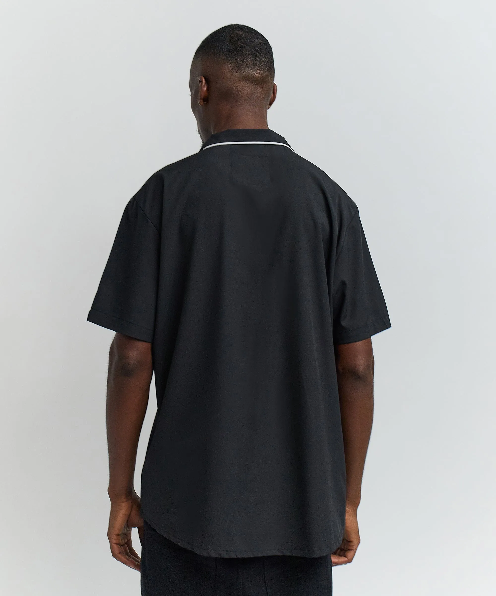 Clubmaster Short Sleeve Embroidered Button Down Shirt - Black