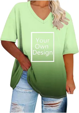 Custom T Shirts for Women, Womens Plus Size Tops Oversized V Neck Short Sleeve Summer Base Shirt Family T-Shirt