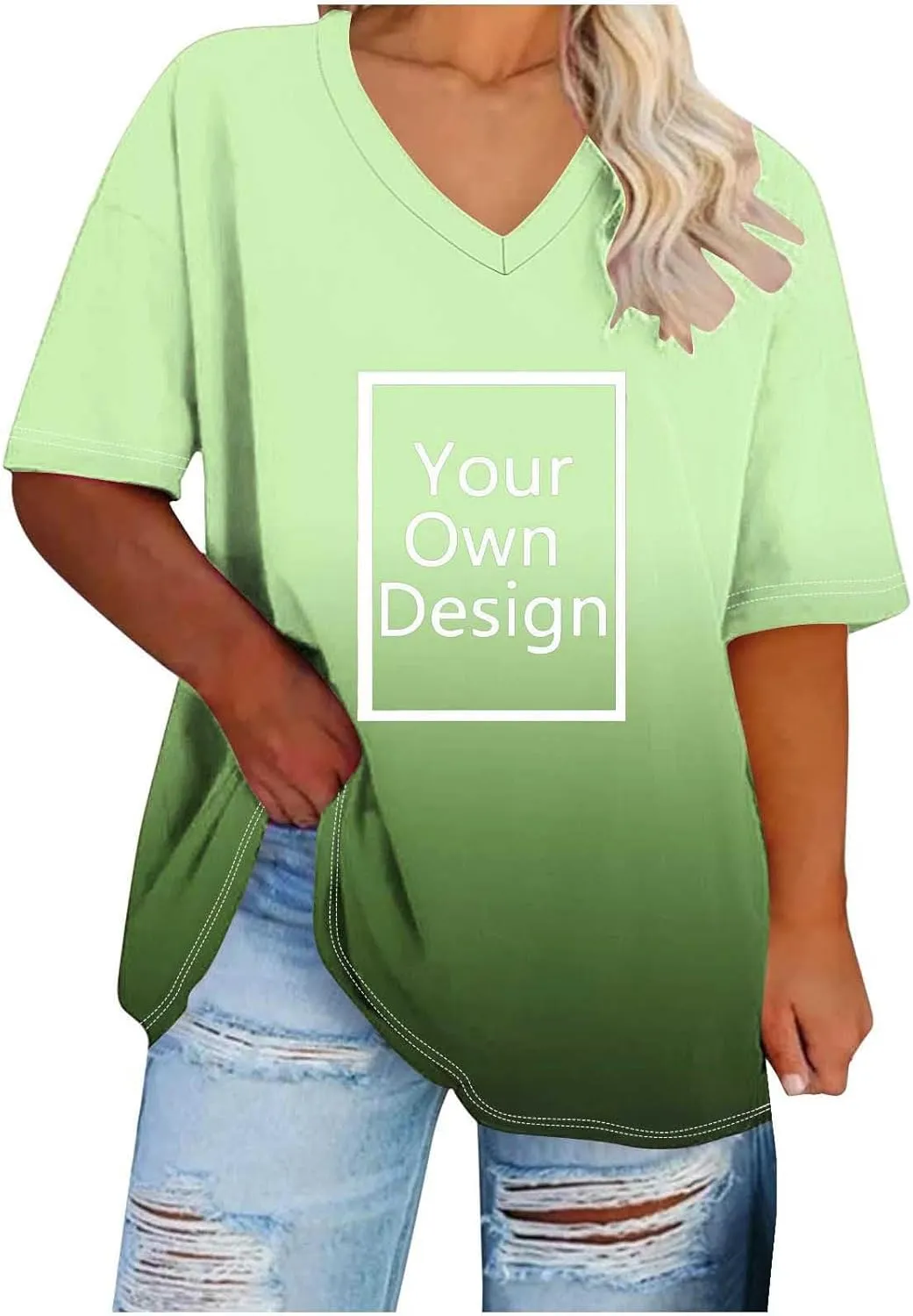 Custom T Shirts for Women, Womens Plus Size Tops Oversized V Neck Short Sleeve Summer Base Shirt Family T-Shirt