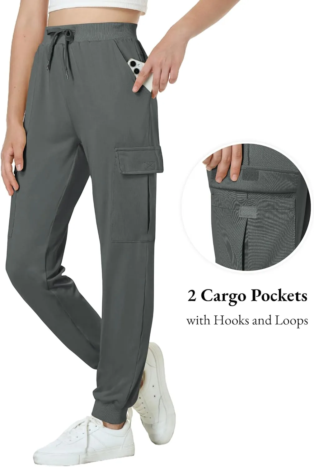 EXARUS Girls Cargo Pants Joggers Slim Fit with Zip Pockets Kids Quick Dry Lightweight Drawstring High Waisted 8-14Y