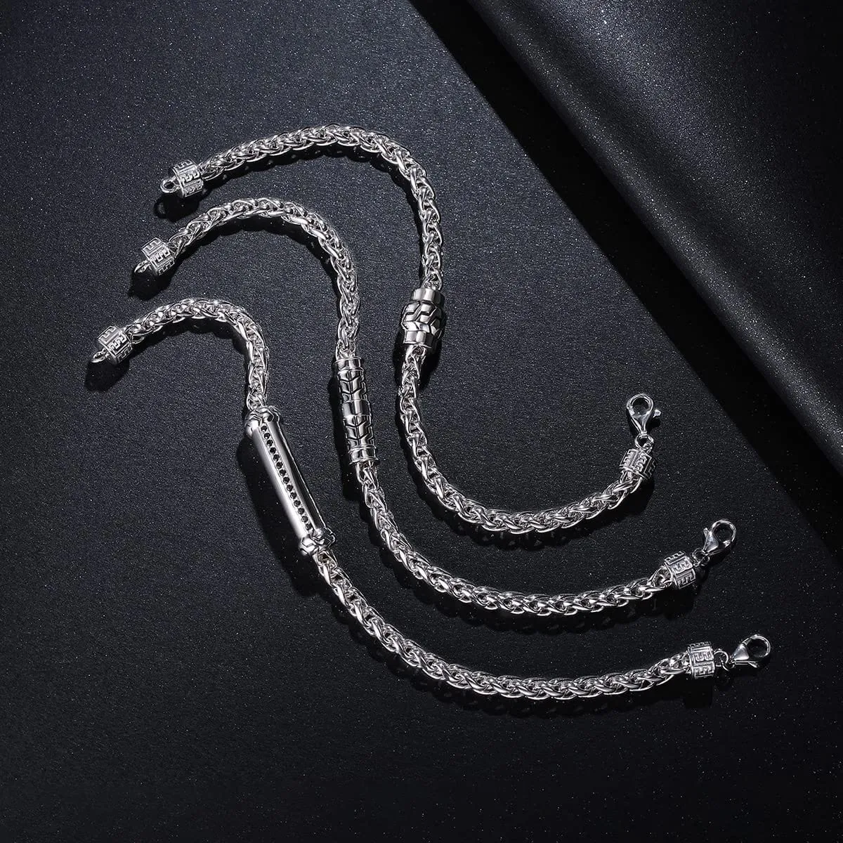 FANCIME Men's Wheat Link Chain Sterling Silver Bracelet