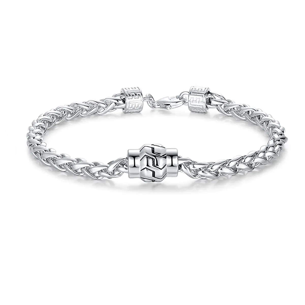 FANCIME Men's Wheat Link Chain Sterling Silver Bracelet