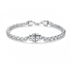 FANCIME Men's Wheat Link Chain Sterling Silver Bracelet