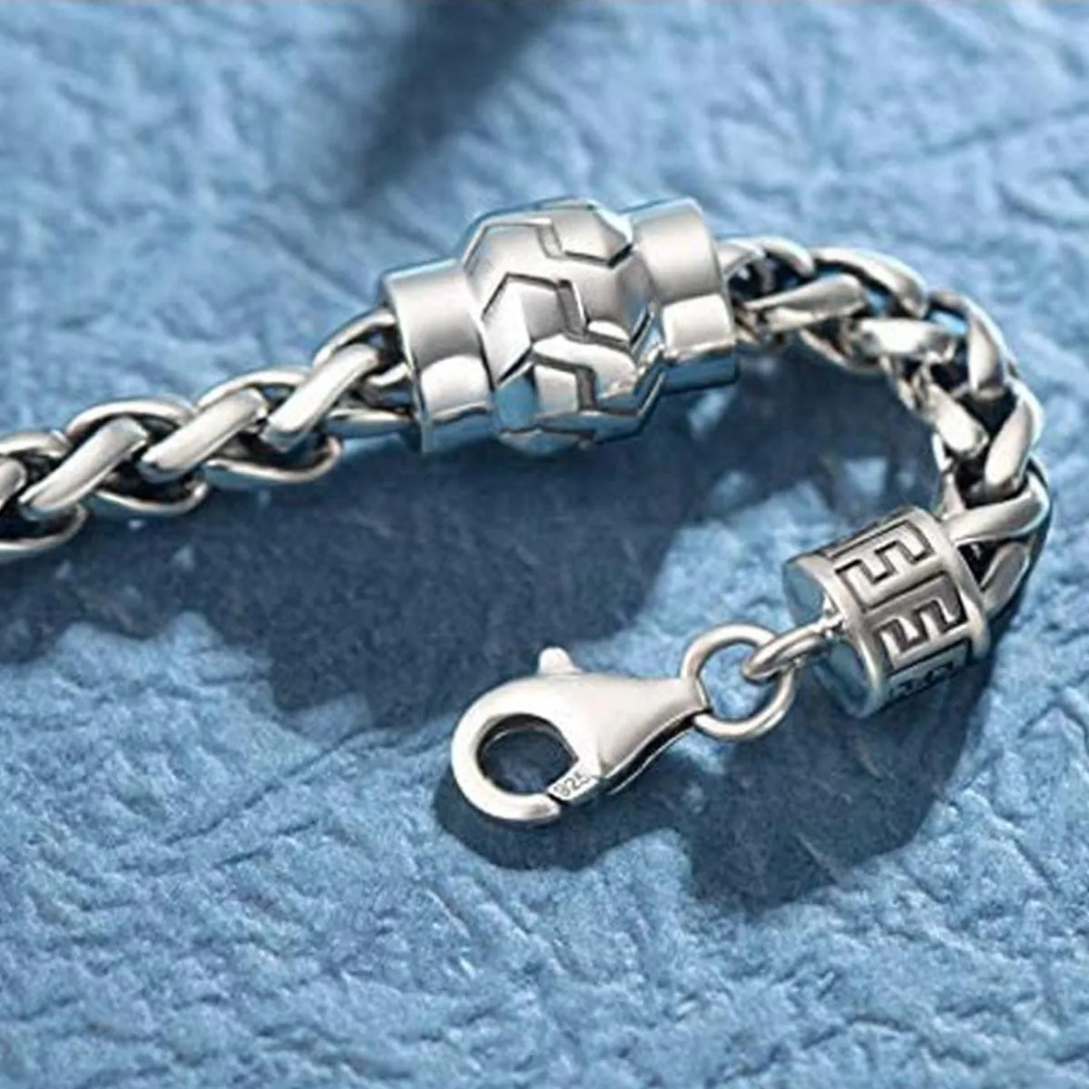 FANCIME Men's Wheat Link Chain Sterling Silver Bracelet