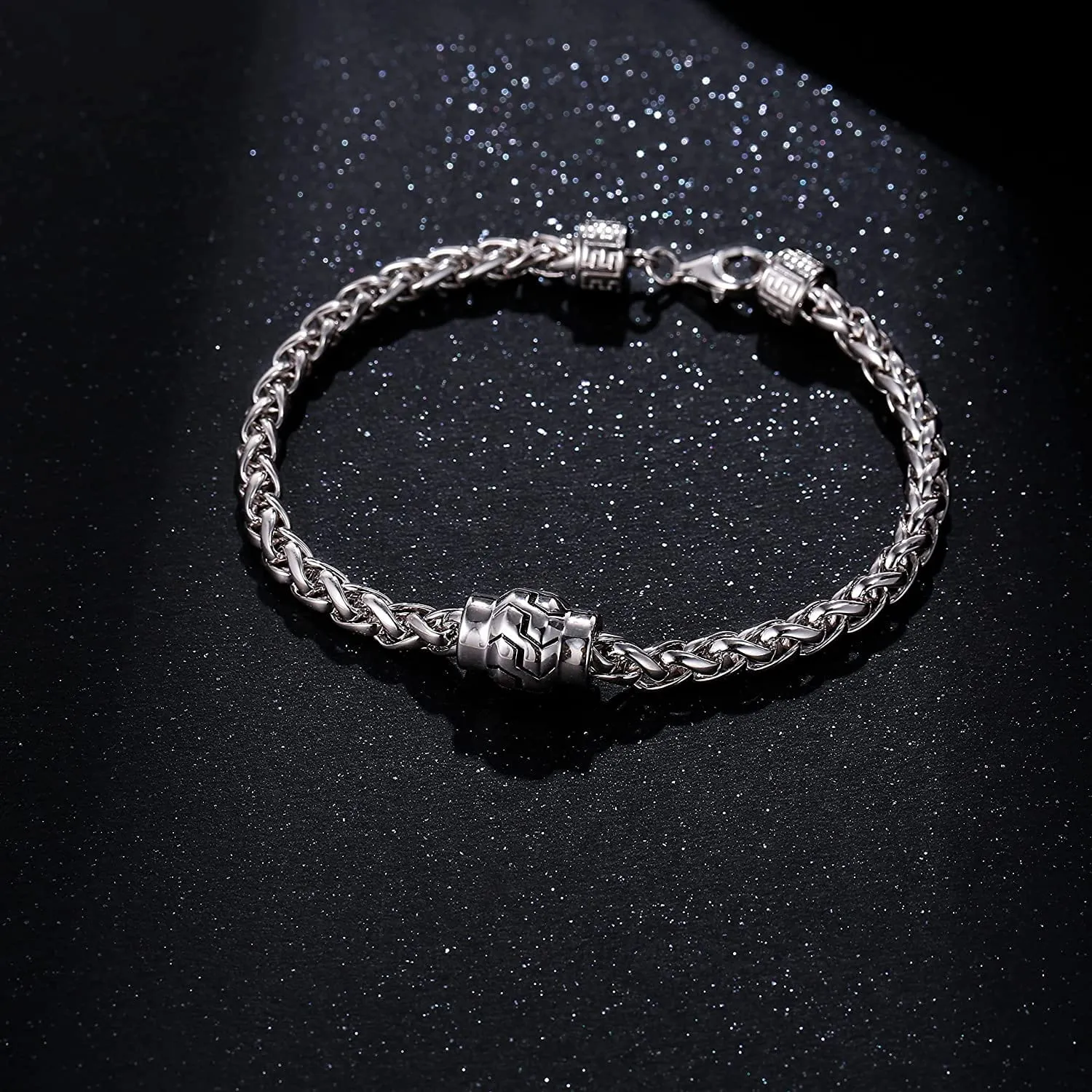 FANCIME Men's Wheat Link Chain Sterling Silver Bracelet