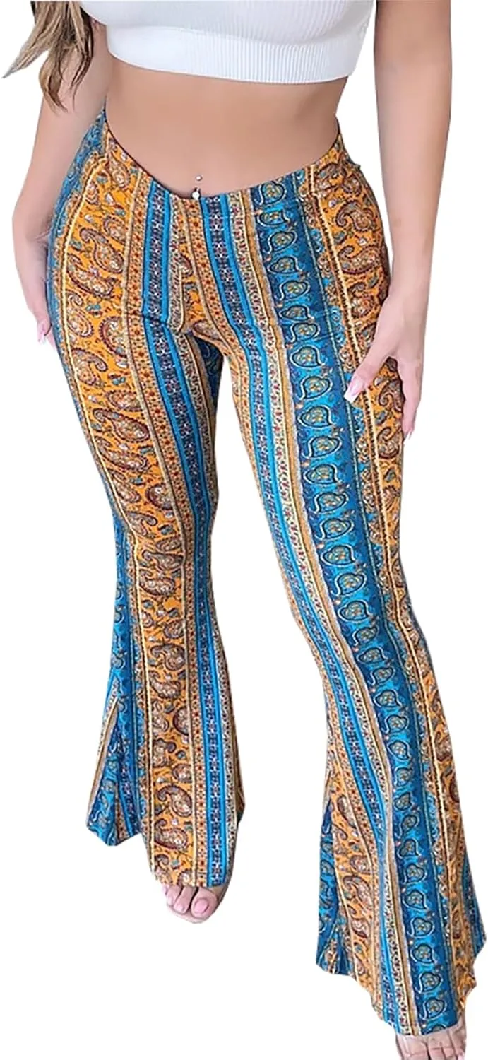 Flare Leggings Yoga Pants Women High Waisted Boho Flare Palazzo Pants Stretch Wide Leg Bell Bottom Yoga Leggings