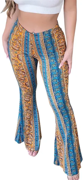 Flare Leggings Yoga Pants Women High Waisted Boho Flare Palazzo Pants Stretch Wide Leg Bell Bottom Yoga Leggings