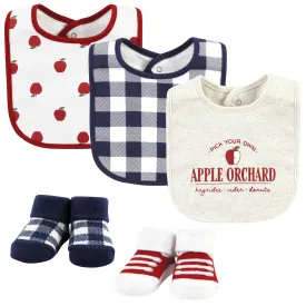 Hudson Baby Cotton Bib and Sock Set, Apple Orchard