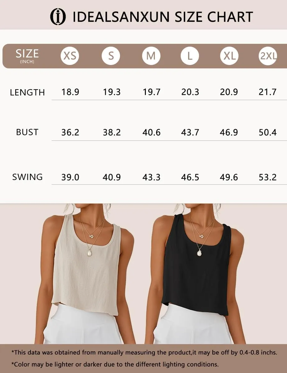 IDEALSANXUN Womens Linen Crop Tank Tops Spring Summer Sleeveless Tops