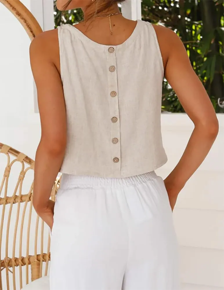 IDEALSANXUN Womens Linen Crop Tank Tops Spring Summer Sleeveless Tops