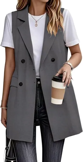 IDEALSANXUN Womens Long Linen Vest Dressy Sleeveless Blazer Jackets Outerwear Tops