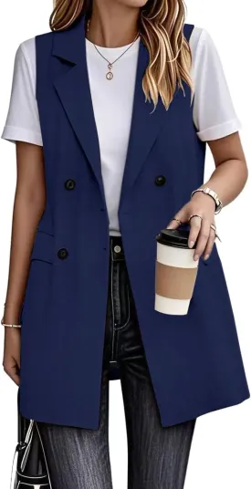 IDEALSANXUN Womens Long Linen Vest Dressy Sleeveless Blazer Jackets Outerwear Tops