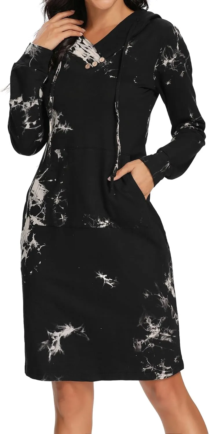 Kimmery Long Sleeve Dress for Women Lightweight Kangaroo Pocket Hoodie Dress Fall Sweatshirts for Women