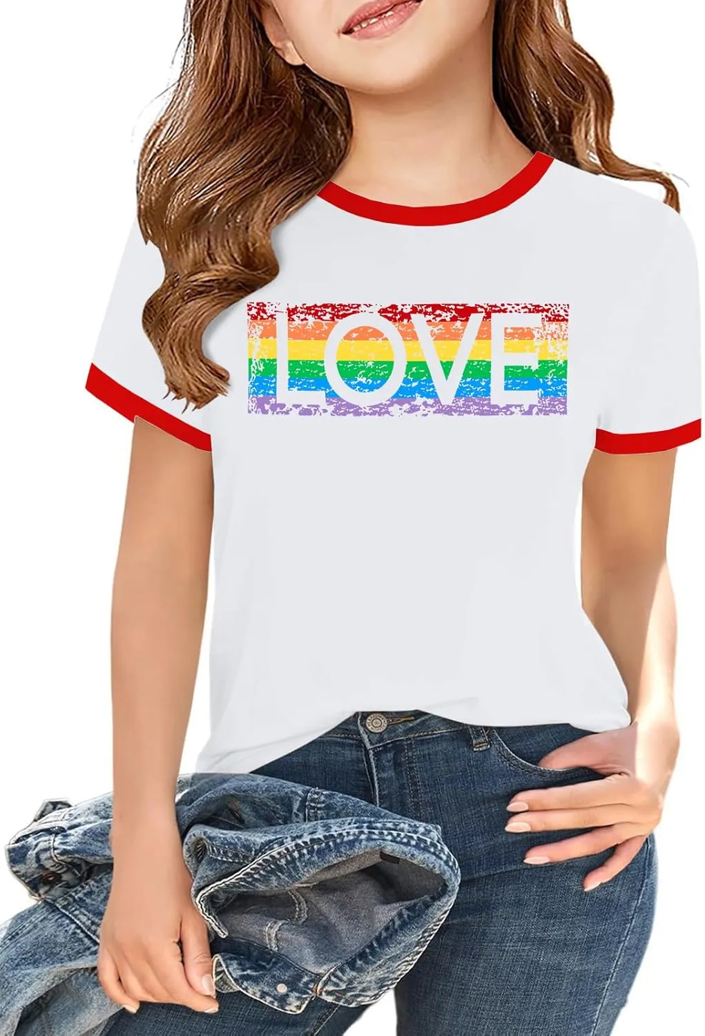 LAZYCHILD Girls Pride Shirts for Kids Rainbow Heart Graphic Tees LGBT Equality Tshirt Love Outfits 5-14y Tops