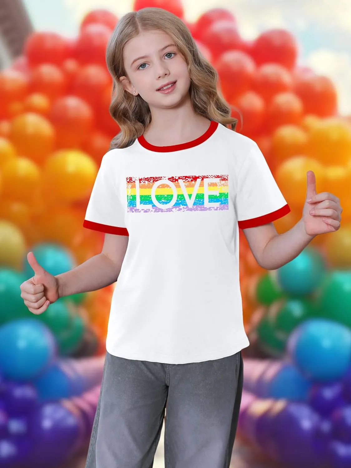 LAZYCHILD Girls Pride Shirts for Kids Rainbow Heart Graphic Tees LGBT Equality Tshirt Love Outfits 5-14y Tops