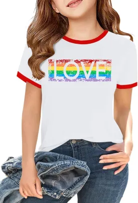 LAZYCHILD Girls Pride Shirts for Kids Rainbow Heart Graphic Tees LGBT Equality Tshirt Love Outfits 5-14y Tops