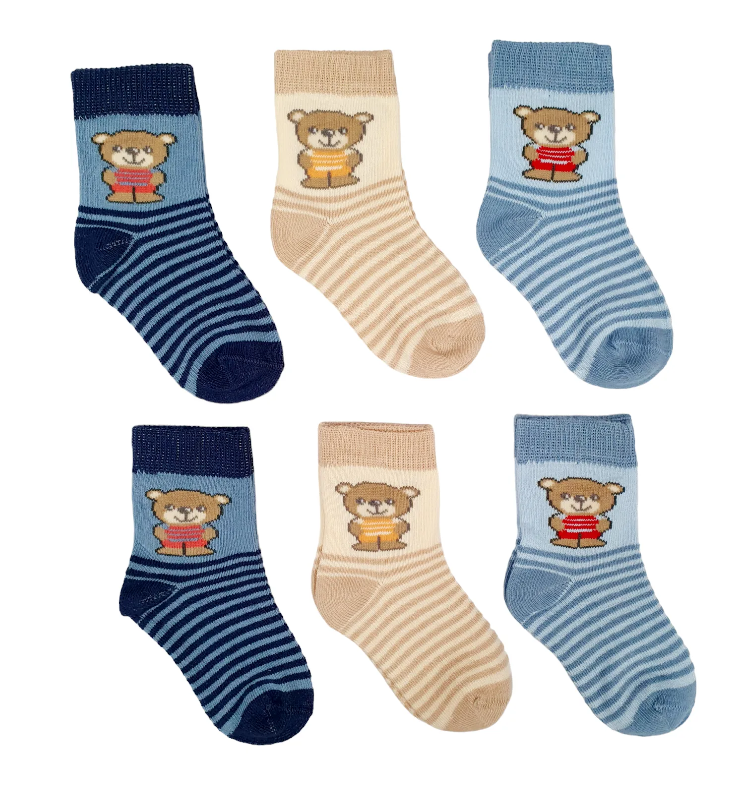 Little Team Cotton Rich Seamless Socks Bear Striped 6Pk (6-12mths)