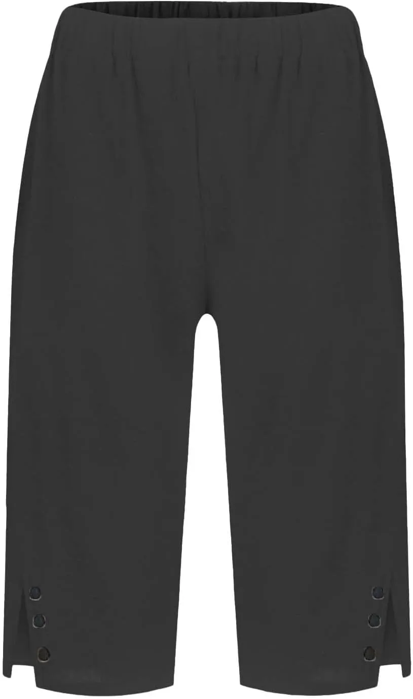 Long Shorts for Women Lightweight Linen Capri Pants Casual Loose Elastic Waist Bermuda Shorts Summer Capris Pants