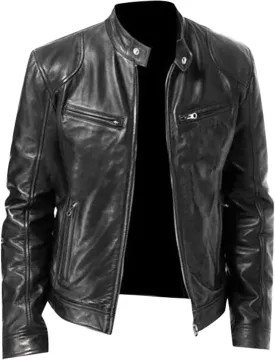 Mens Coats Fashion Autumn and Winter Men's Casual Solid Color Long-Sleeved Slim Leather Jackets for Men