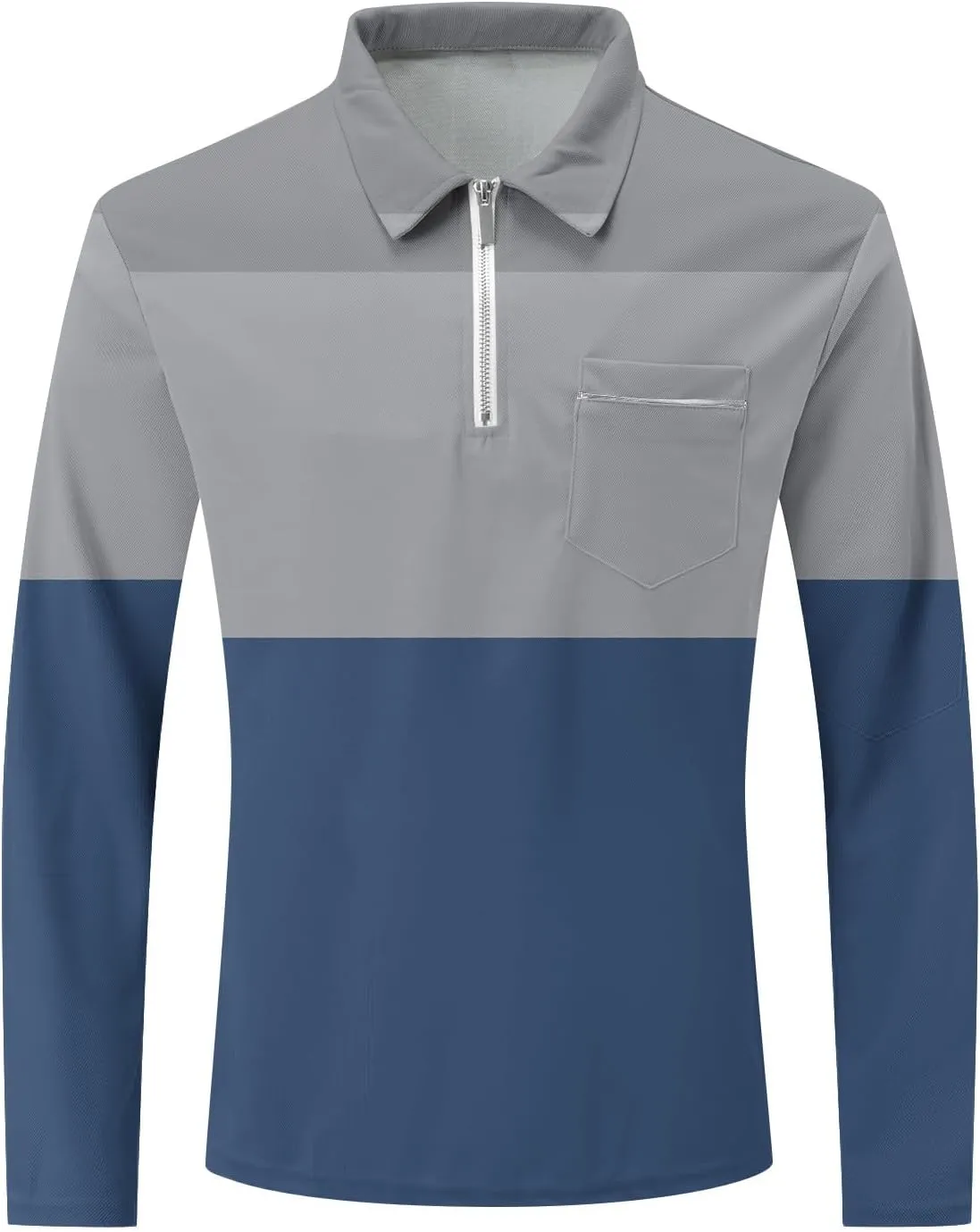 Men's Polo Shirts with Pocket Long Sleeve Casual Collar Pullover Slim Fit Zipper Polo Shirts Business Dress Shirts