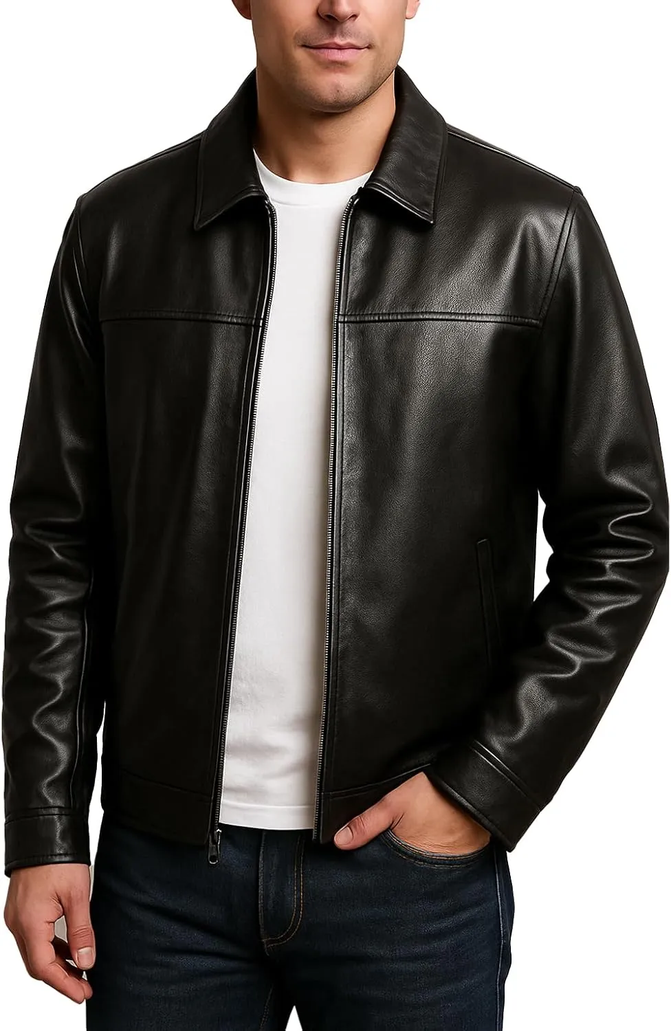 Mens Premium Polo Collar Real Lambskin Leather Jacket Classic Casual Style Everyday Wear Leather Jacket