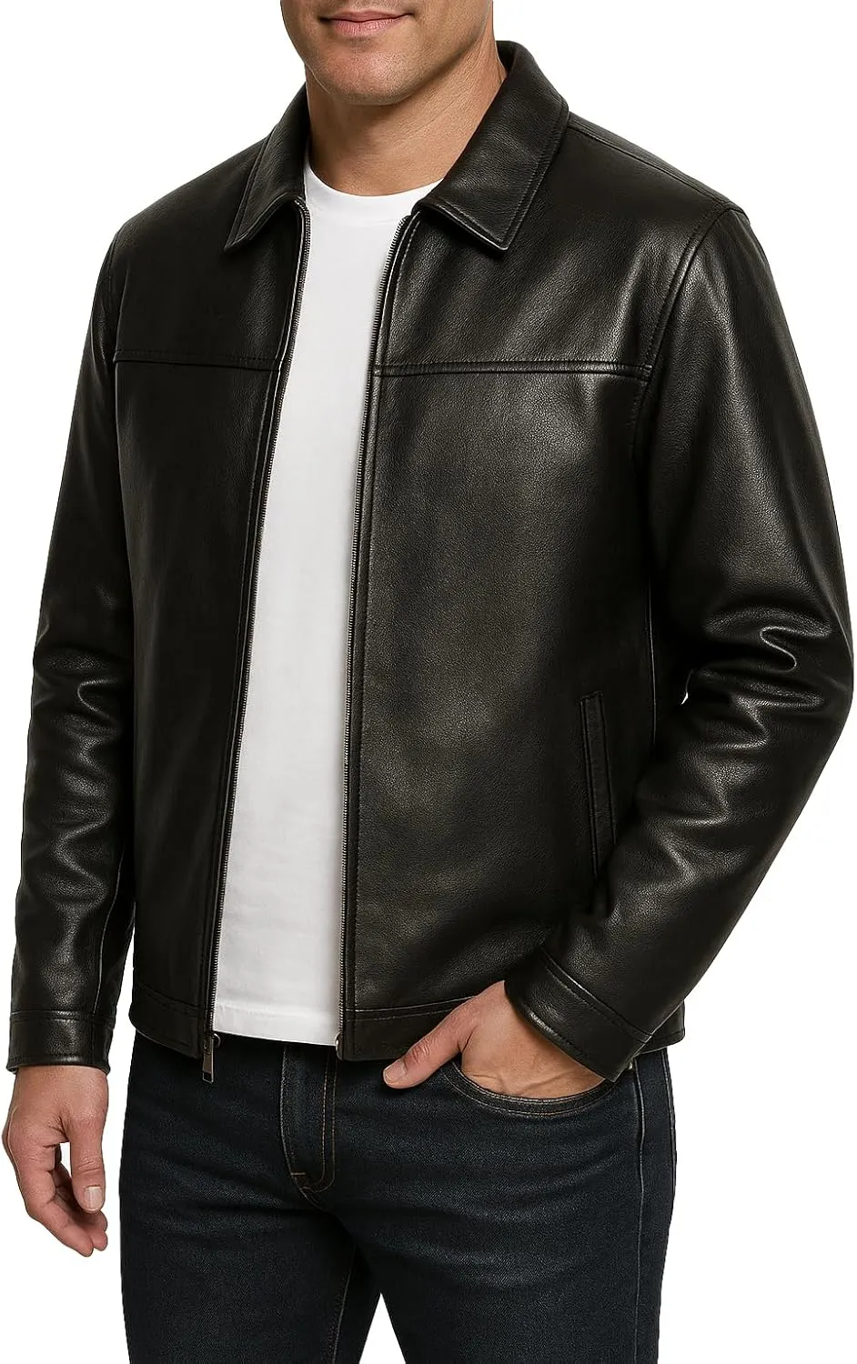 Mens Premium Polo Collar Real Lambskin Leather Jacket Classic Casual Style Everyday Wear Leather Jacket