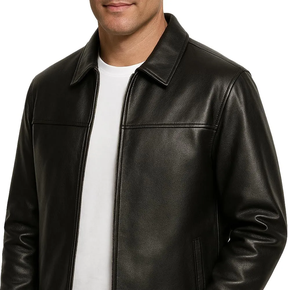Mens Premium Polo Collar Real Lambskin Leather Jacket Classic Casual Style Everyday Wear Leather Jacket
