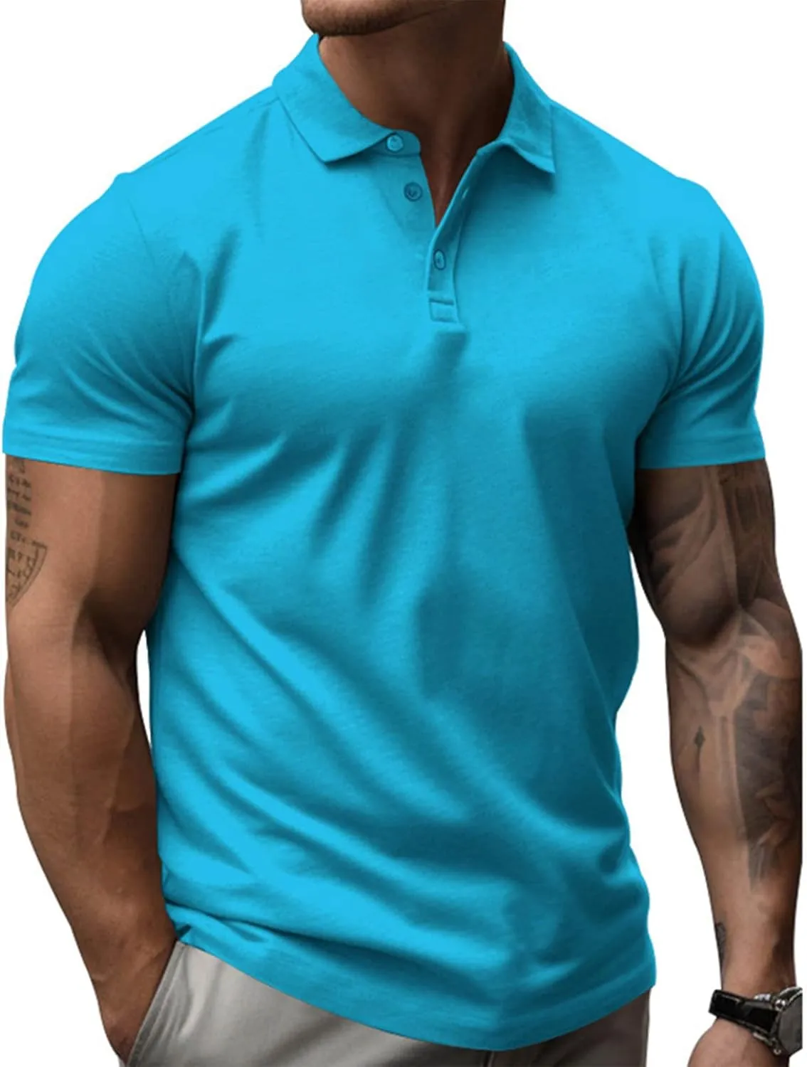 Men's Slim fit Breathable Solid Golf Polo with Pocket Summer Plain Short Sleeve Casual Fashion Shirt