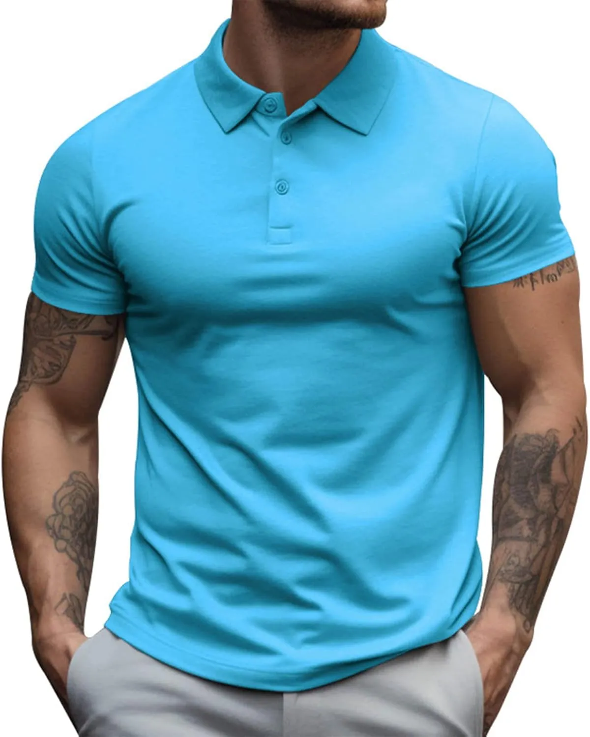 Men's Slim fit Breathable Solid Golf Polo with Pocket Summer Plain Short Sleeve Casual Fashion Shirt