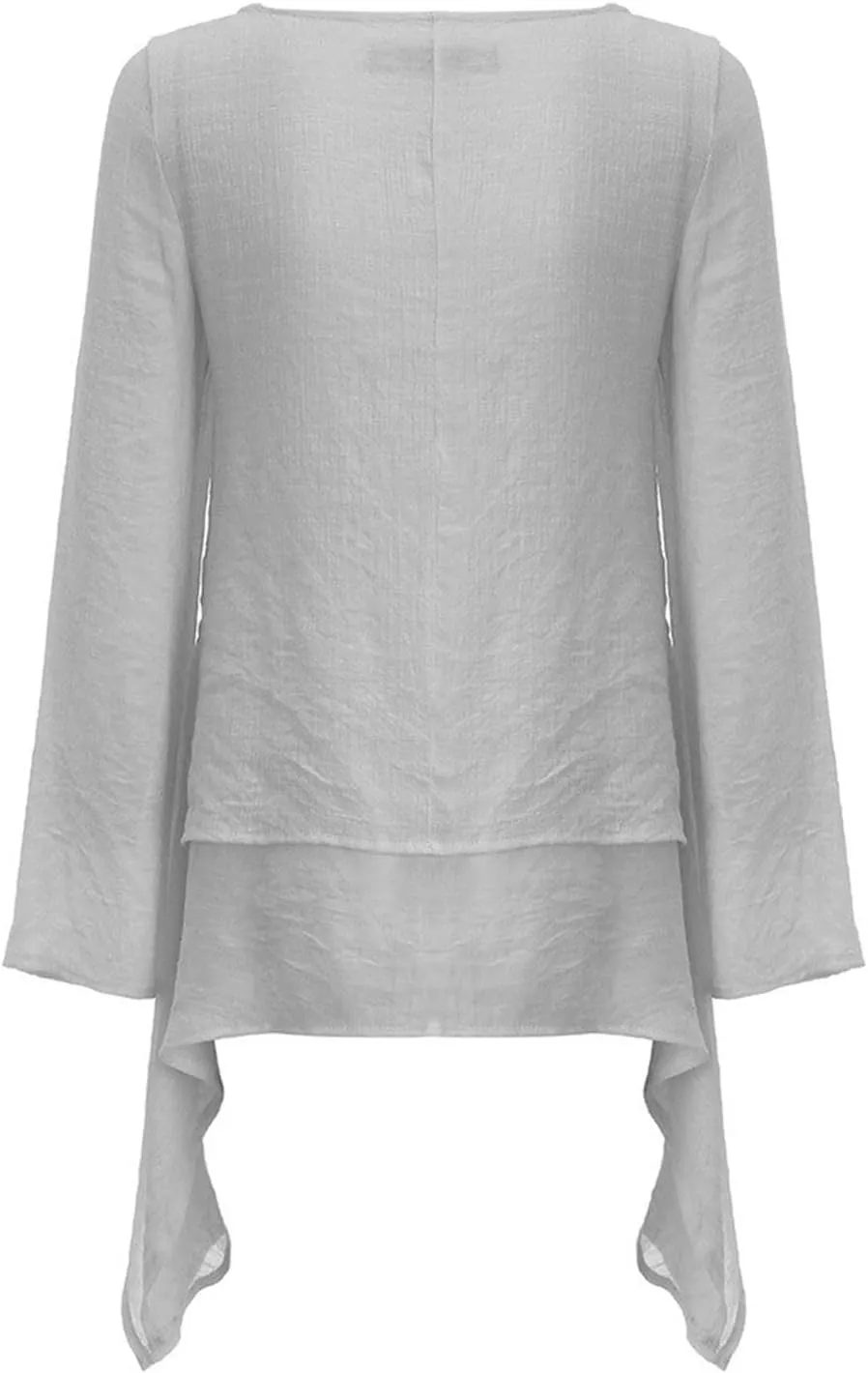 Mzkdieey Oversized Cotton Linen Shirts for Women High Low Hem Asymmetrical Tops Summer Casual Crewneck Long Sleeve Blouse