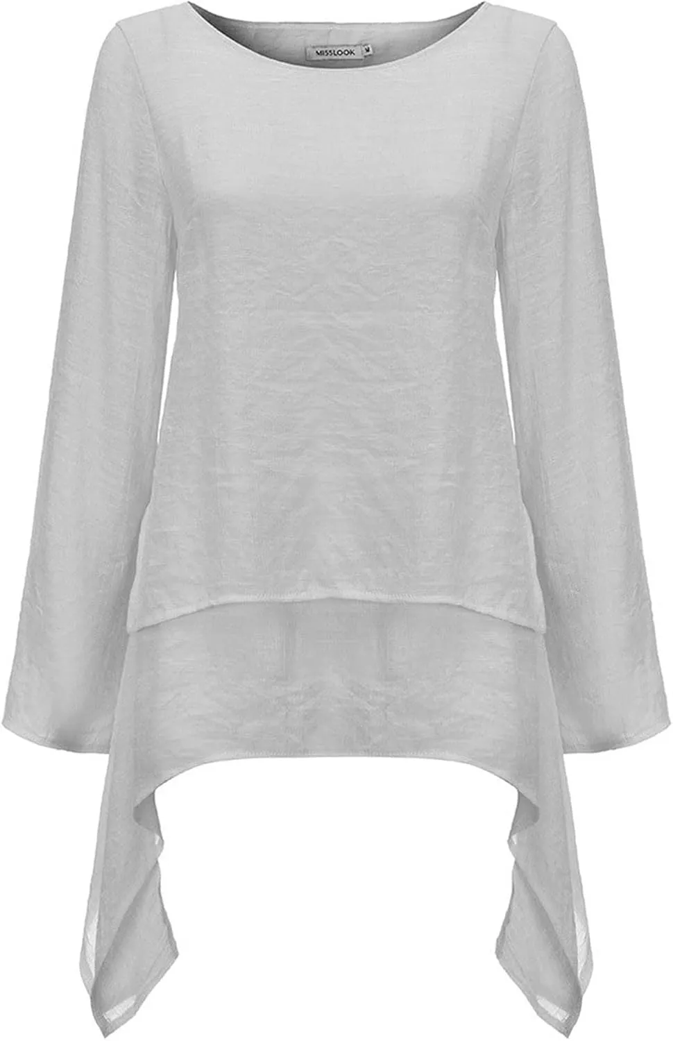 Mzkdieey Oversized Cotton Linen Shirts for Women High Low Hem Asymmetrical Tops Summer Casual Crewneck Long Sleeve Blouse