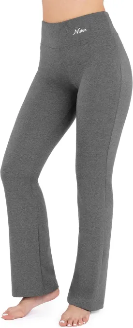 Nirlon Straight Leg Yoga Pants - Straight Leg Leggings for Women Breathable Leggings for Yoga Regular & Plus Size Pants for Gym (XL 34" Inseam, Grey)
