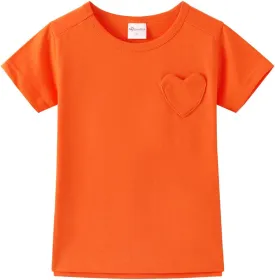 Noomelfish Girls Short Sleeve Heart Pocket T-Shirts Casual Cotton Tee Tops Blouse (5-12 Years)