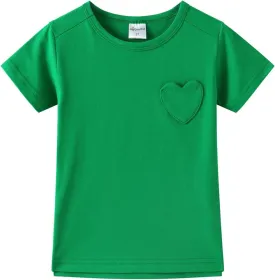 Noomelfish Girls Short Sleeve Heart Pocket T-Shirts Casual Cotton Tee Tops Blouse (5-12 Years)